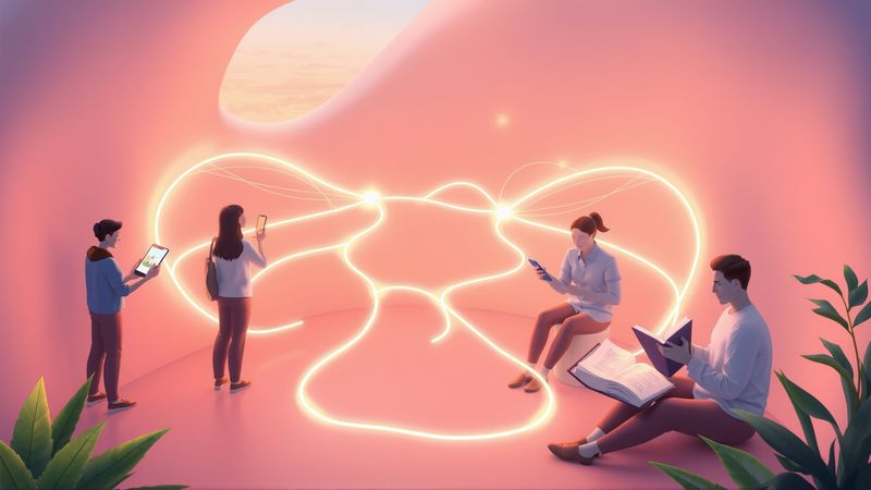 Una red luminosa conecta figuras en calma