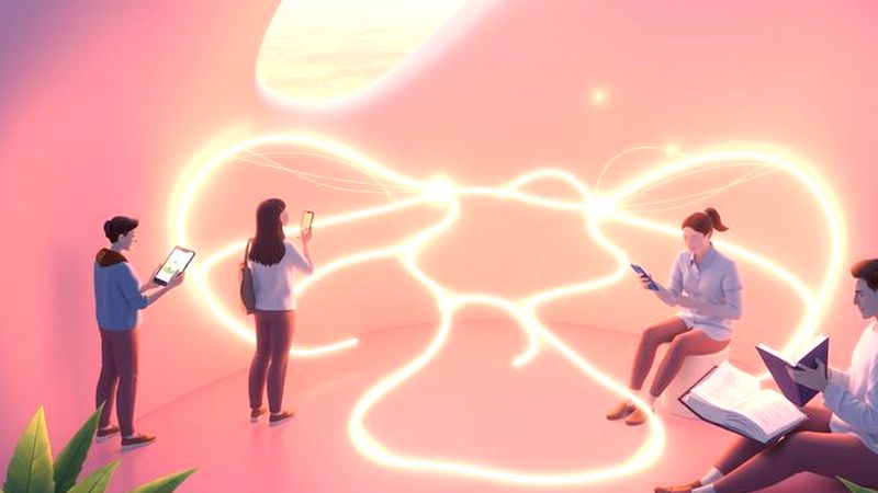 Una red luminosa conecta figuras en calma