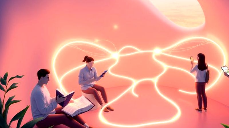 Una red luminosa conecta figuras en calma