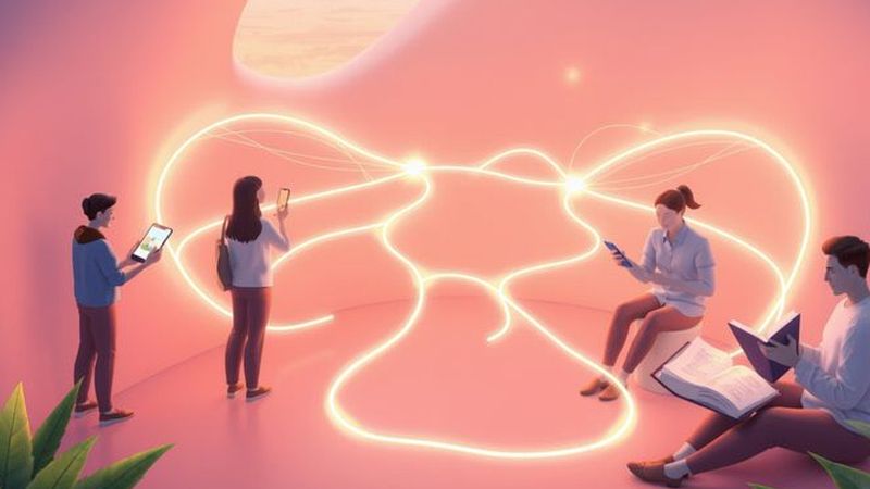 Una red luminosa conecta figuras en calma