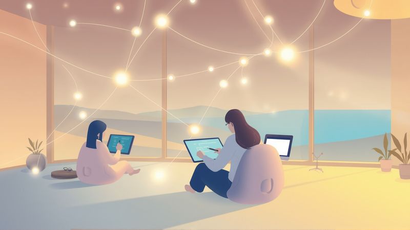 Ilustración digital muestra colaboración y conocimiento