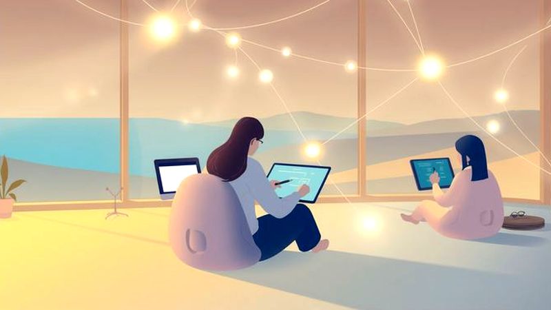Ilustración digital muestra colaboración y conocimiento