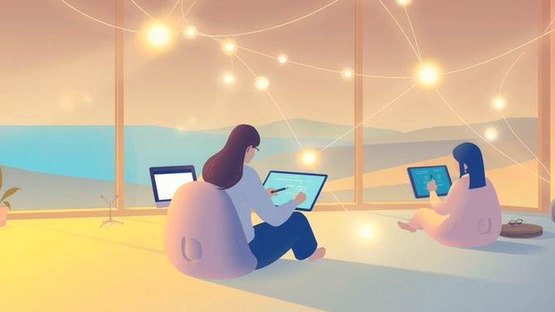 Ilustración digital muestra colaboración y conocimiento