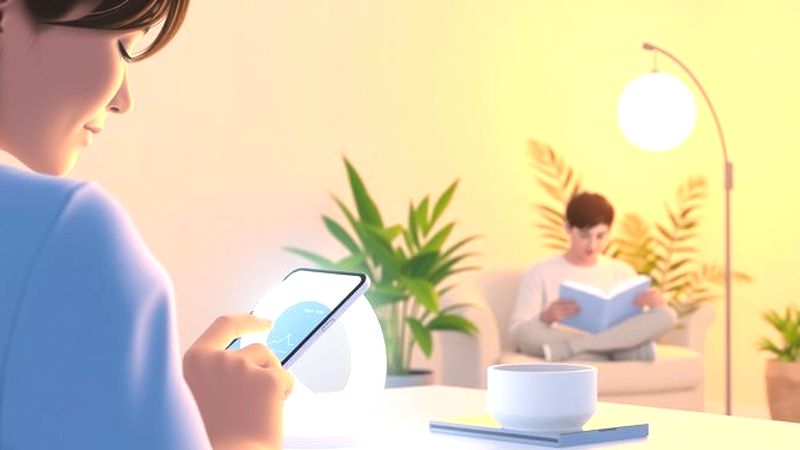Una mujer interactúa con luz calmante