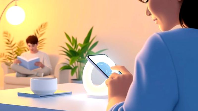 Una mujer interactúa con luz calmante