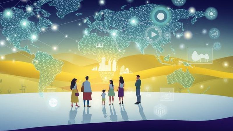 Una red de luz ilumina un mundo colaborativo
