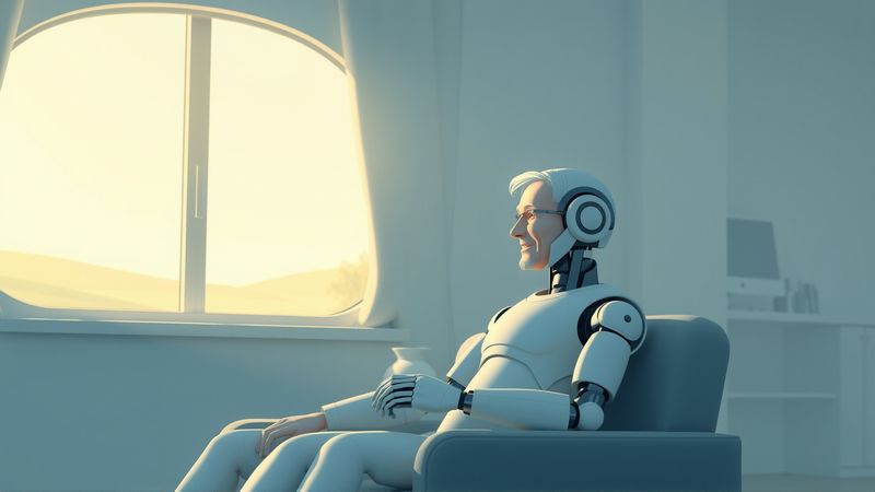 Un anciano comparte paz con su robot