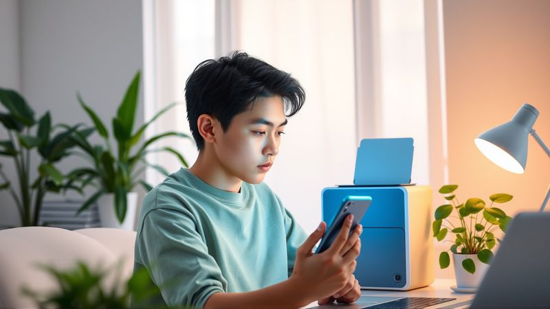 Un joven descubre tecnología en calma