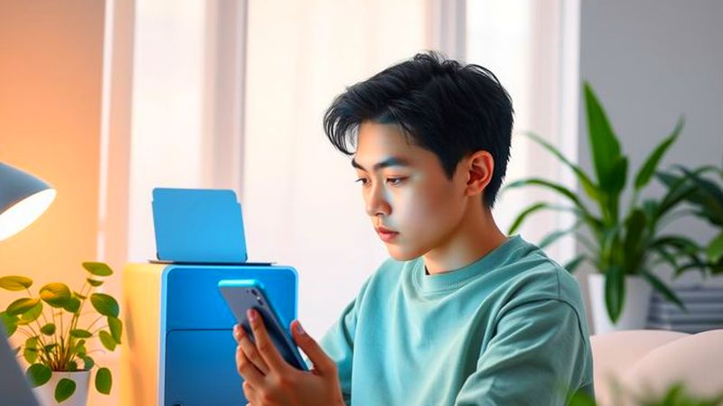 Un joven descubre tecnología en calma