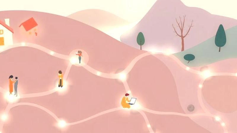 Redes luminosas conectan seres humanos pacíficos