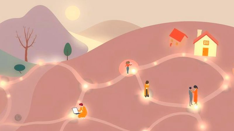 Redes luminosas conectan seres humanos pacíficos